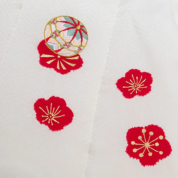 【正絹】七五三レンタル(3歳女児被布) 0167 白×赤 梅桜