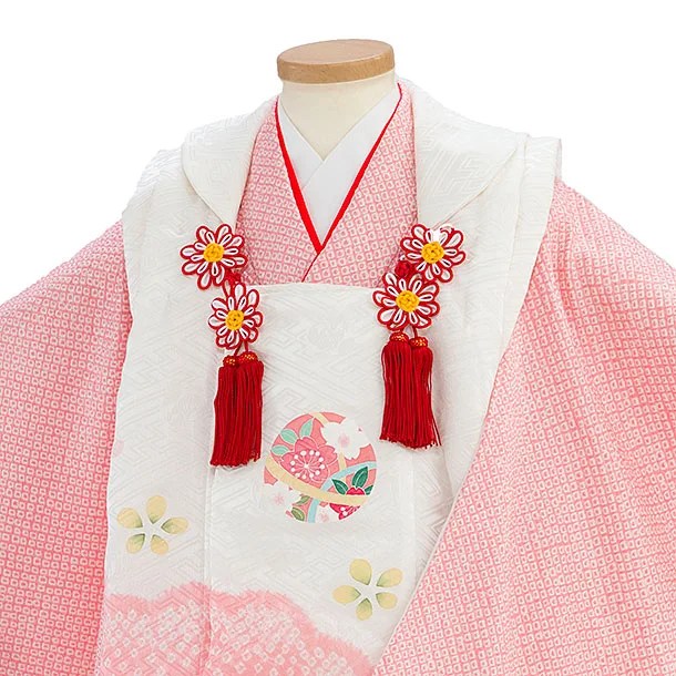 【正絹】七五三レンタル(3歳女児被布) 0171 白×ピンク 絞り