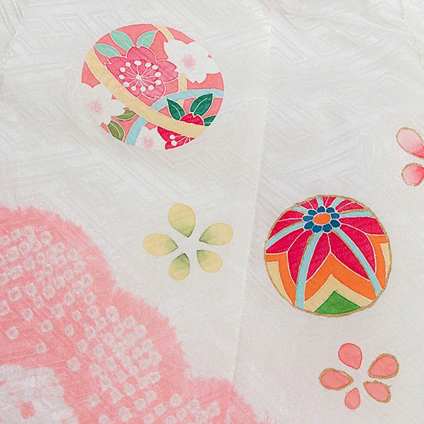 【正絹】七五三レンタル(3歳女児被布) 0171 白×ピンク 絞り