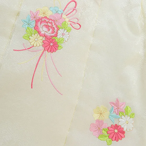 【正絹】七五三レンタル(3歳女児被布)0172 クリーム×クリームピンク 市松花