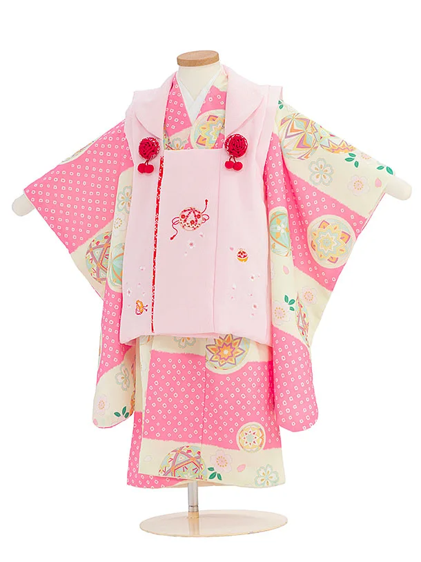 七五三レンタル(3歳女児被布) 0178 ピンク×ピンク クリーム 鹿の子