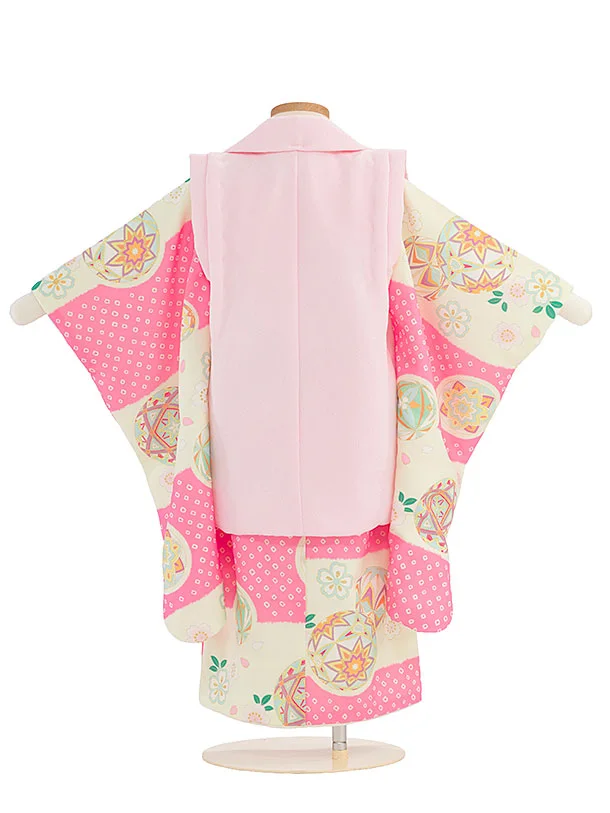 七五三レンタル(3歳女児被布) 0178 ピンク×ピンク クリーム 鹿の子