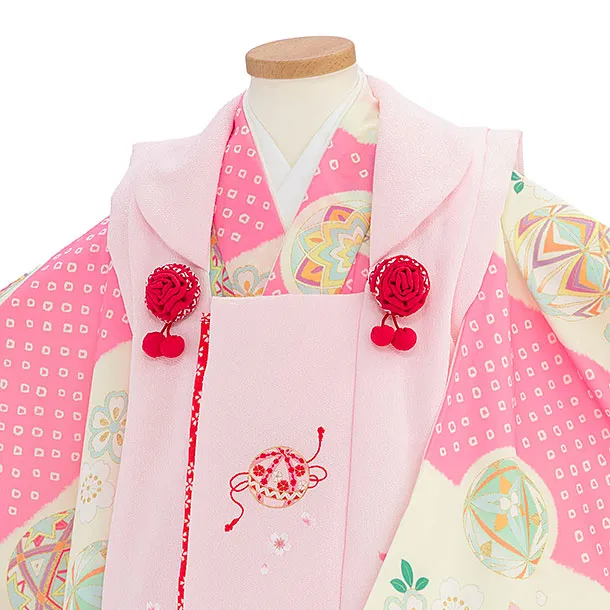 七五三レンタル(3歳女児被布) 0178 ピンク×ピンク クリーム 鹿の子