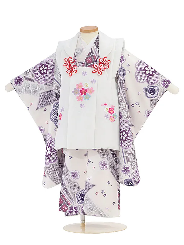七五三レンタル(3歳女児被布) 0186 白×オフホワイト 花熨斗