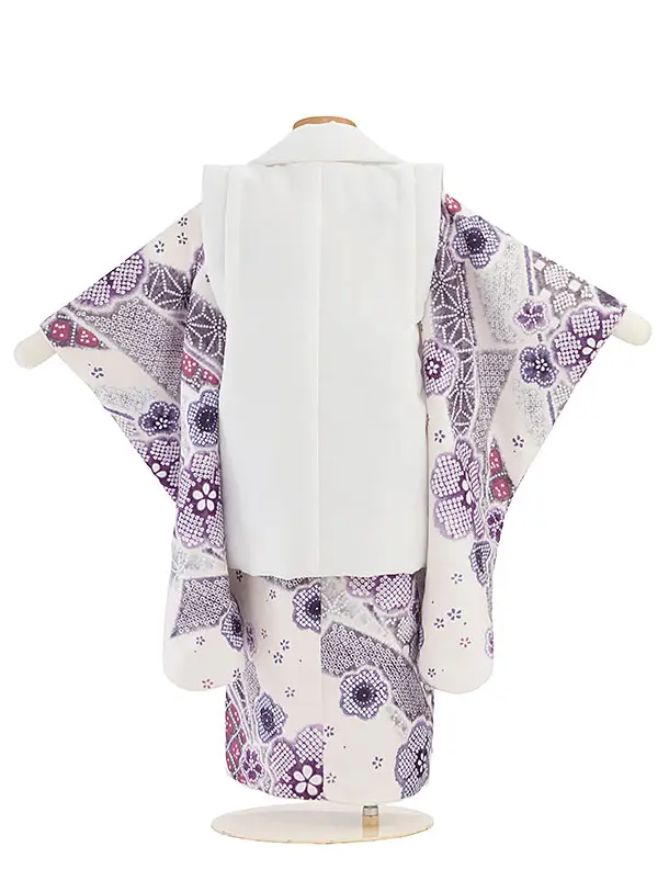 七五三レンタル(3歳女児被布) 0186 白×オフホワイト 花熨斗