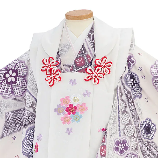 七五三レンタル(3歳女児被布) 0186 白×オフホワイト 花熨斗