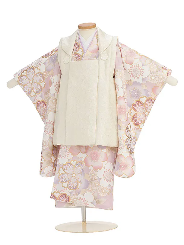 七五三レンタル(3歳女児被布) 0187 アイボリー レース×くすみピンク 桜