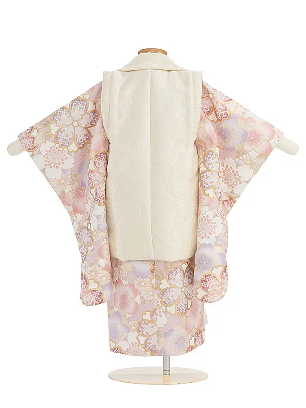 七五三レンタル(3歳女児被布) 0187 アイボリー レース×くすみピンク 桜