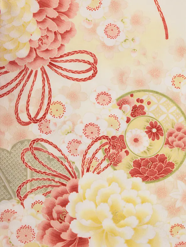 七五三レンタル(3歳女児被布) 0194 華徒然／赤 ベルベット×クリーム 薬玉