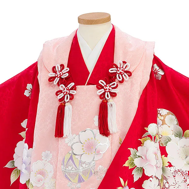 【正絹】七五三レンタル(3歳女児被布) 0196【ようよう】ピンク×赤 桜まり