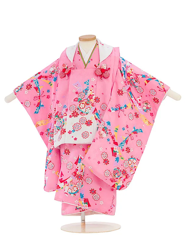 七五三レンタル(3歳女児被布) 0206 ピンク×ピンク 花鞠熨斗