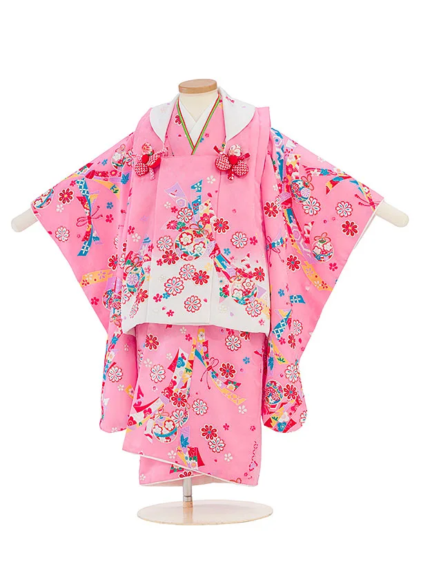 七五三レンタル(3歳女児被布) 0206 ピンク×ピンク 花鞠熨斗