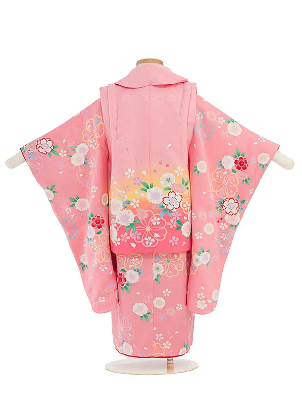 【正絹】七五三レンタル(3歳女児被布) 0207 ピンク×ピンク 桜