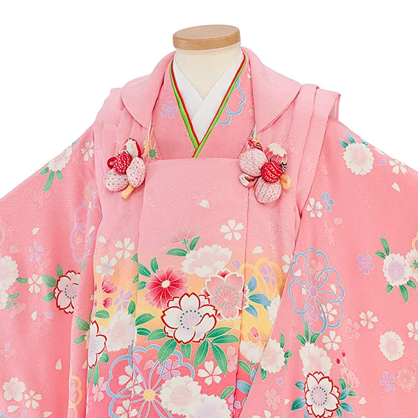 【正絹】七五三レンタル(3歳女児被布) 0207 ピンク×ピンク 桜