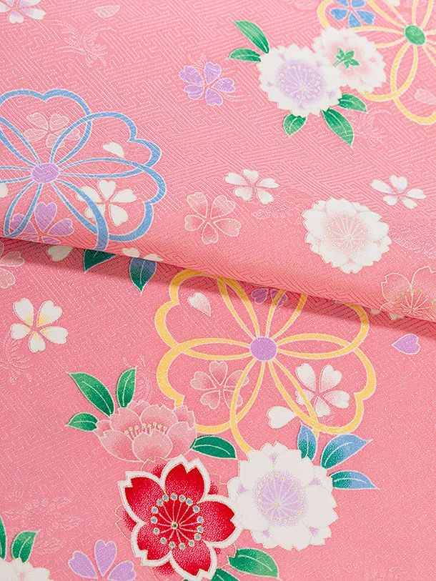 【正絹】七五三レンタル(3歳女児被布) 0207 ピンク×ピンク 桜