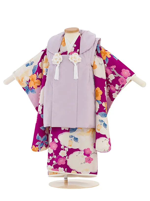 七五三レンタル(3歳女児被布) 0209 ラベンダー×赤紫 桜梅