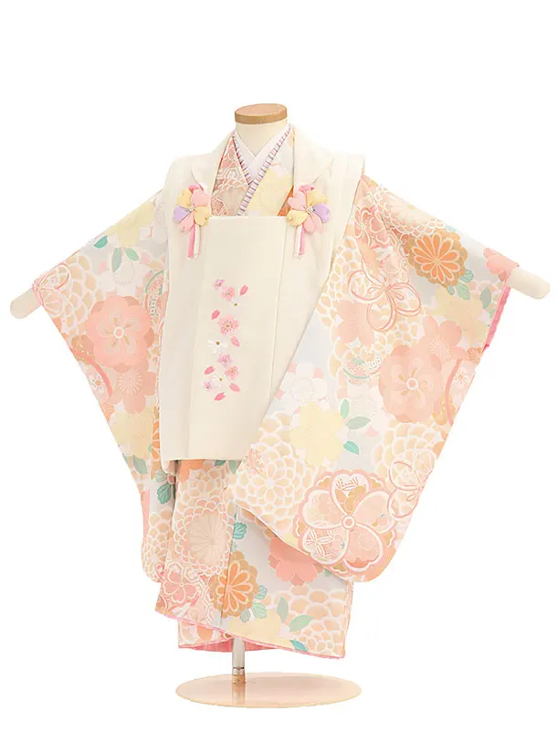 七五三レンタル(3歳女児被布) 0030 クリーム×薄グレー 桜菊梅