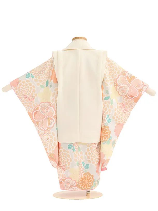 七五三レンタル(3歳女児被布) 0211 クリーム×薄グレー 桜菊梅