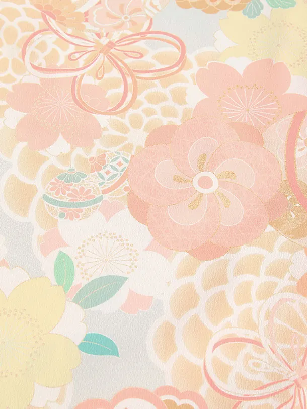 七五三レンタル(3歳女児被布) 0211 クリーム×薄グレー 桜菊梅