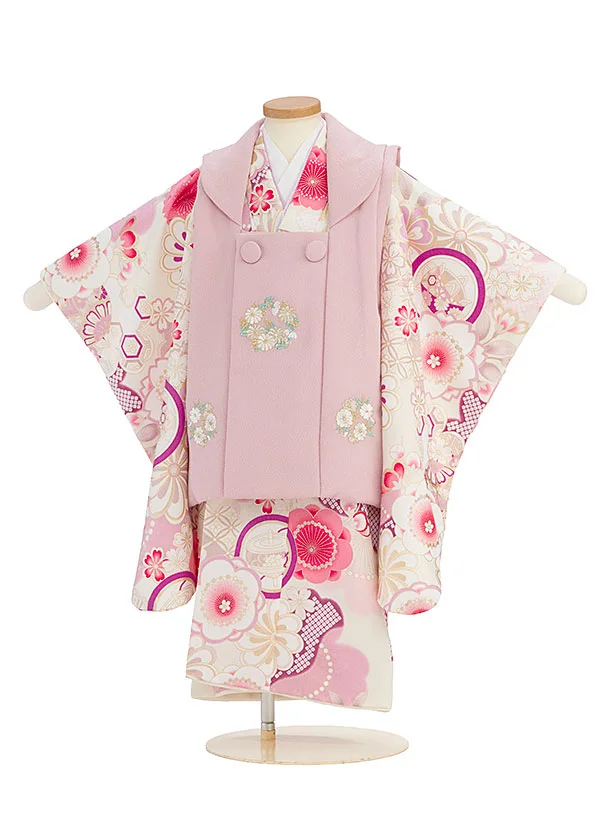 七五三レンタル(3歳女児被布) 0217 くすみピンク×オフホワイト 花華