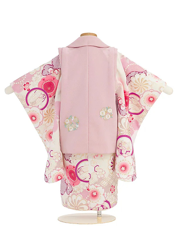 七五三レンタル(3歳女児被布) 0217 くすみピンク×オフホワイト 花華