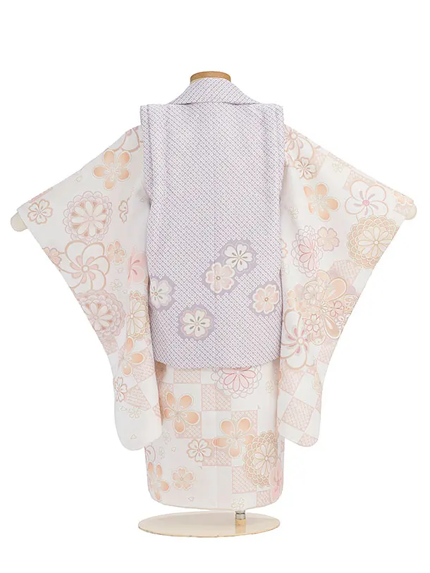 七五三レンタル(3歳女児被布) 0220 くすみパープル×白 花市松