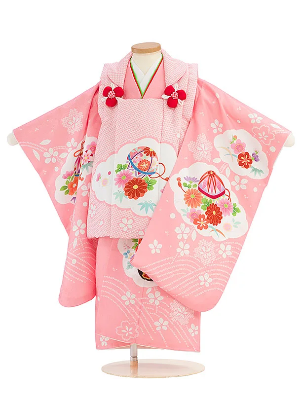 七五三レンタル(3歳女児被布) 0226 ピンク×ピンク 花まり