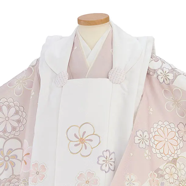 七五三レンタル(3歳女児被布) 0228 白×ピンクベージュ 花市松