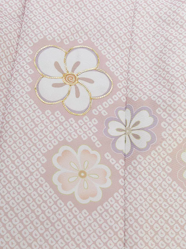 七五三レンタル(3歳女児被布) 0229 ピンクベージュ×白 花市松