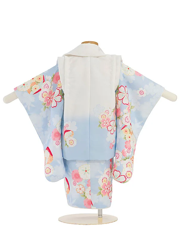 七五三レンタル(2歳女児被布) 0234 オフホワイト×淡ブルー 花貝桶