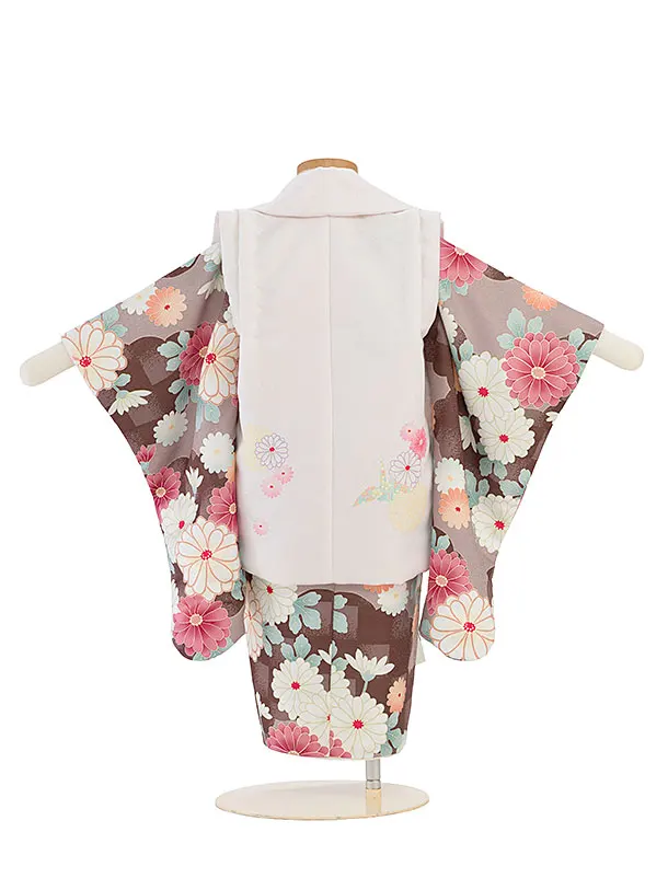 七五三レンタル(2歳女児被布) 0240 薄桜色×茶 雲取りに菊