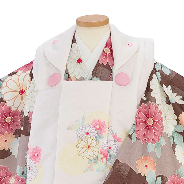 七五三レンタル(2歳女児被布) 0240 薄桜色×茶 雲取りに菊