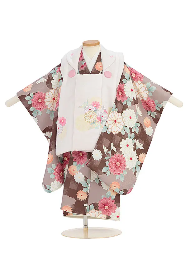 七五三レンタル(3歳女児被布) 0248 薄桜色×茶 花貝桶
