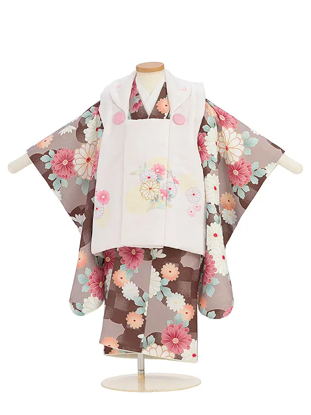 七五三レンタル(3歳女児被布) 0248 薄桜色×茶 花貝桶