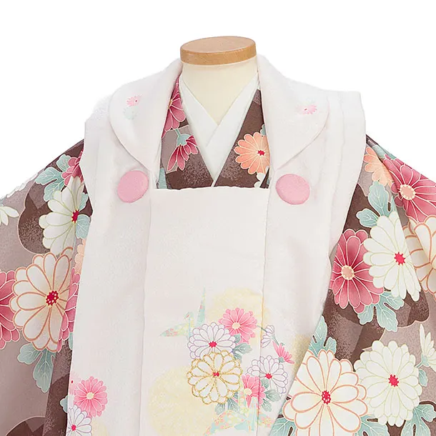 七五三レンタル(3歳女児被布) 0248 薄桜色×茶 花貝桶