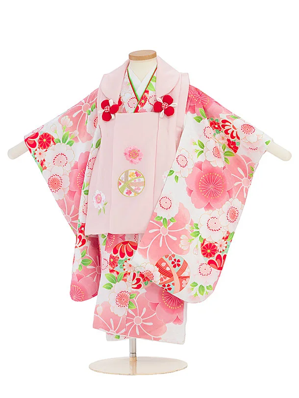 七五三レンタル(3歳女児被布) 0250 ピンク×白 桜まり