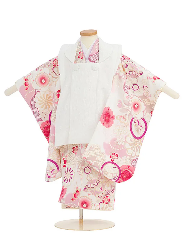 七五三レンタル(3歳女児被布) 0251 白×白 桜