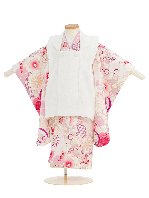 七五三レンタル(3歳女児被布) 0251 白×白 桜