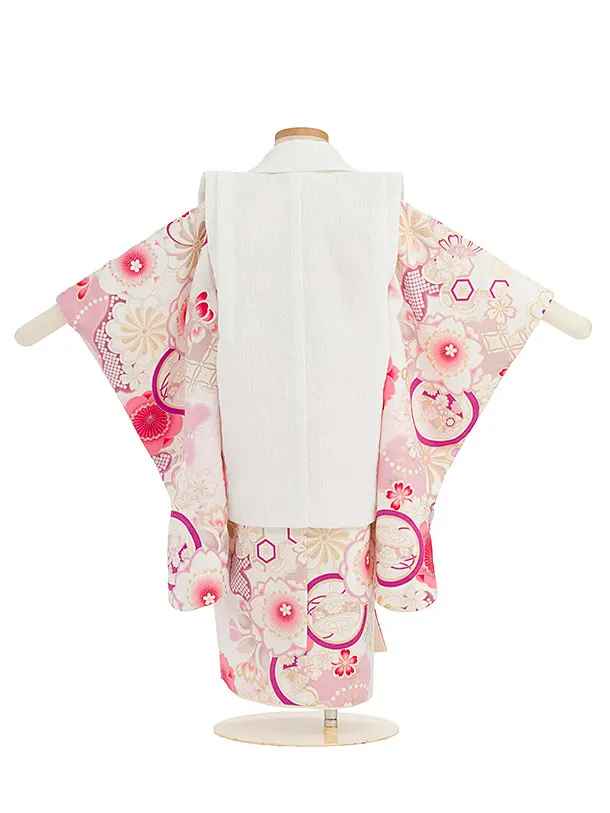 七五三レンタル(3歳女児被布) 0251 白×白 桜