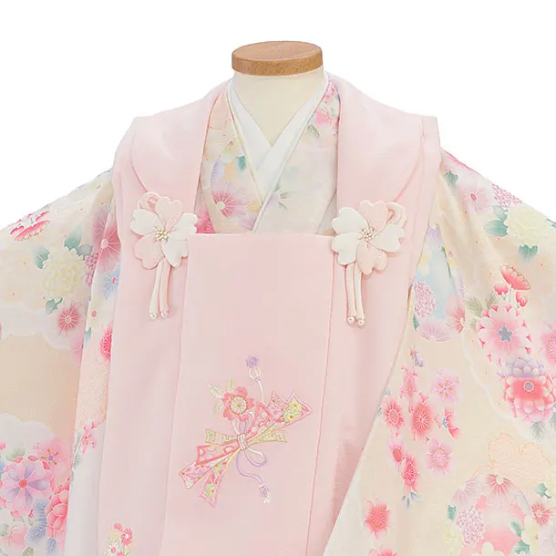 七五三レンタル(3歳女児被布) 0260 式部浪漫／ピンク×オフホワイト 花丸