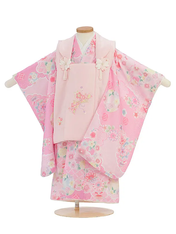七五三レンタル(3歳女児被布) 0261 式部浪漫／ピンク×ピンク 花丸