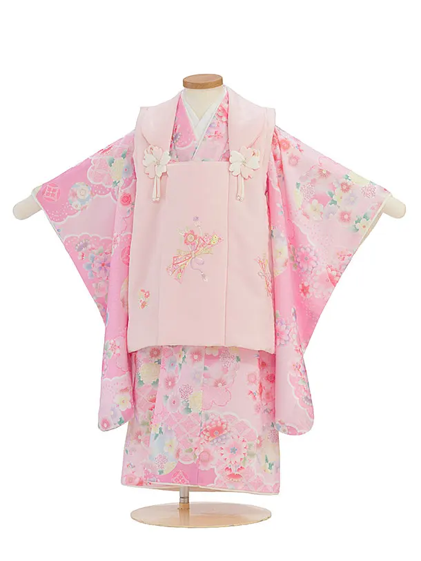 七五三レンタル(3歳女児被布) 0261 式部浪漫／ピンク×ピンク 花丸