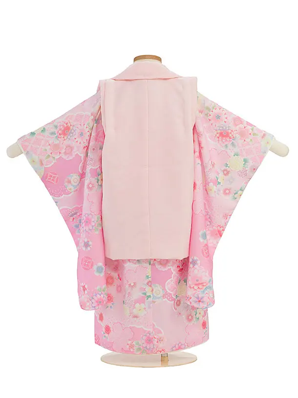 七五三レンタル(3歳女児被布) 0261 式部浪漫／ピンク×ピンク 花丸
