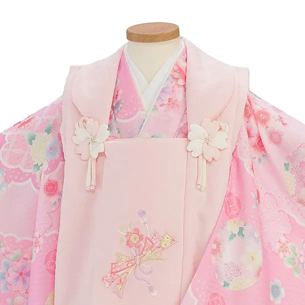 七五三レンタル(3歳女児被布) 0261 式部浪漫／ピンク×ピンク 花丸
