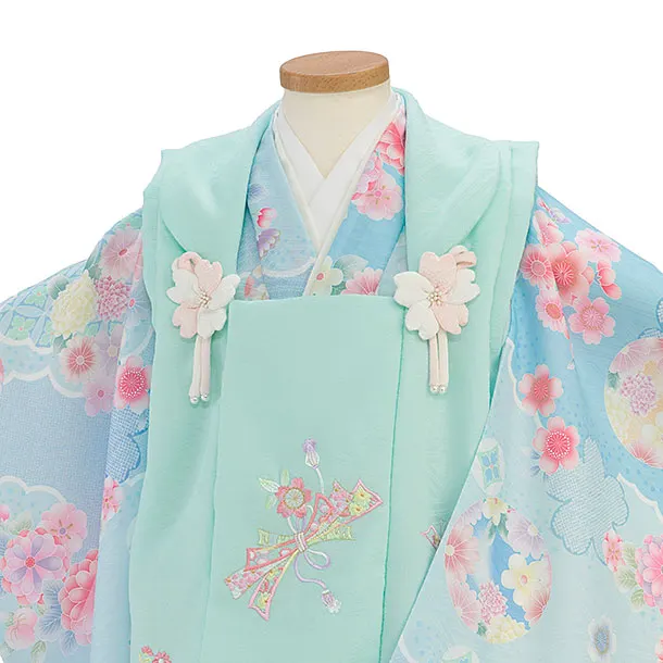 七五三レンタル(3歳女児被布) 0264 式部浪漫／淡青緑×水色 花丸