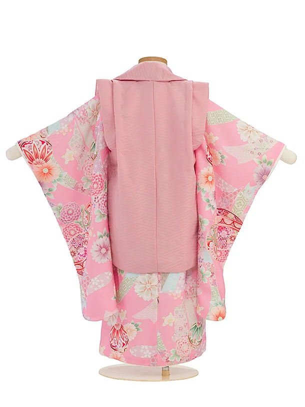七五三レンタル(3歳女児被布)0266 式部浪漫／くすみピンク×ピンク 花鞠熨斗