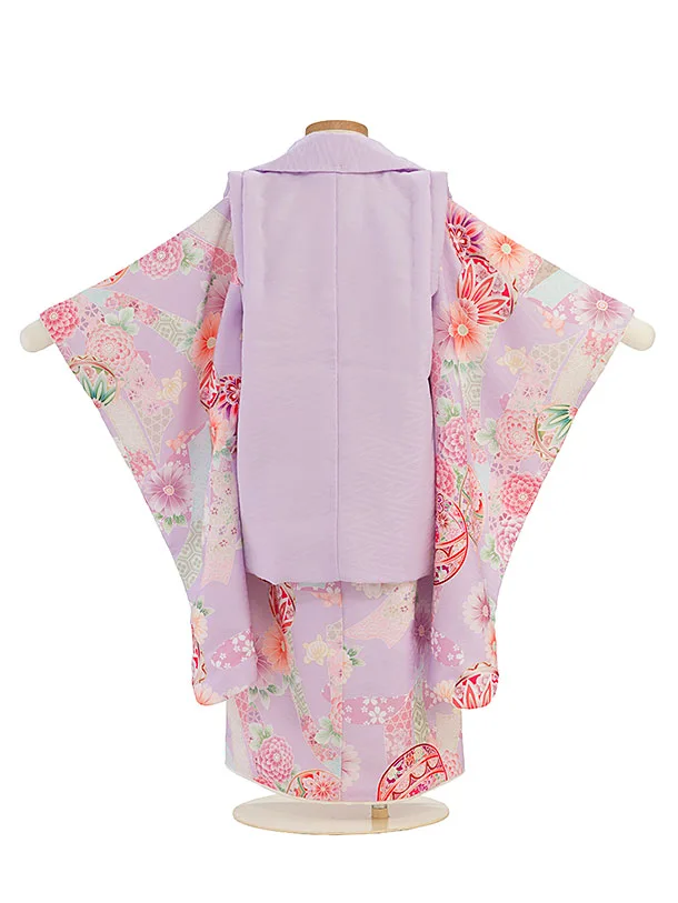七五三レンタル(3歳女児被布)0268 式部浪漫／ラベンダー×ラベンダー花鞠熨斗