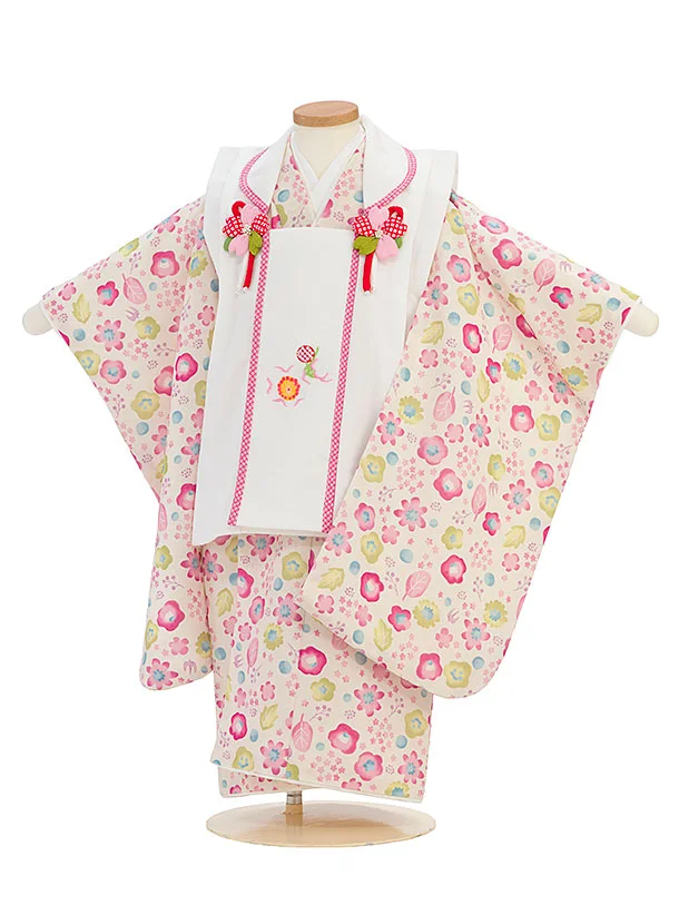 七五三レンタル(3歳女児被布) 0271 白×クリーム 小花