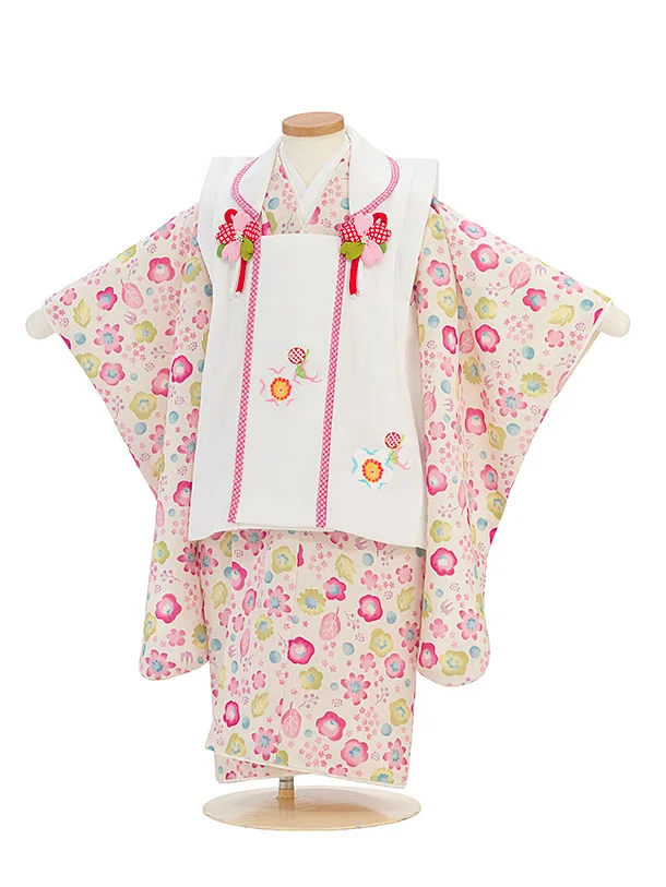 七五三レンタル(3歳女児被布) 0271 白×クリーム 小花