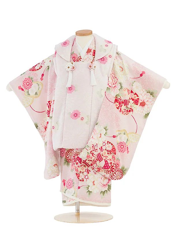 七五三レンタル(3歳女児被布) 0274 華徒然／ピンク×ピンク 熨斗菊牡丹